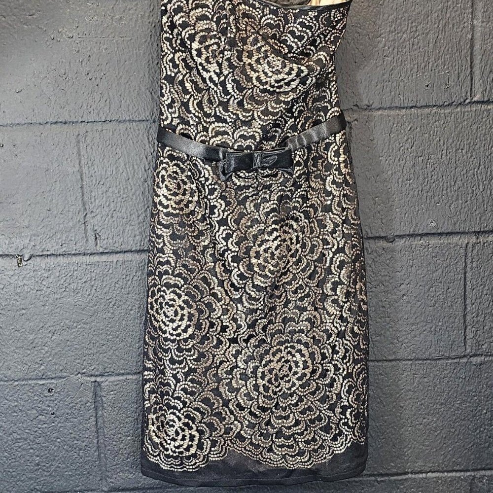 Jessica McClintock Strapless Black White Metallic Shine Prom Dress  Size 2